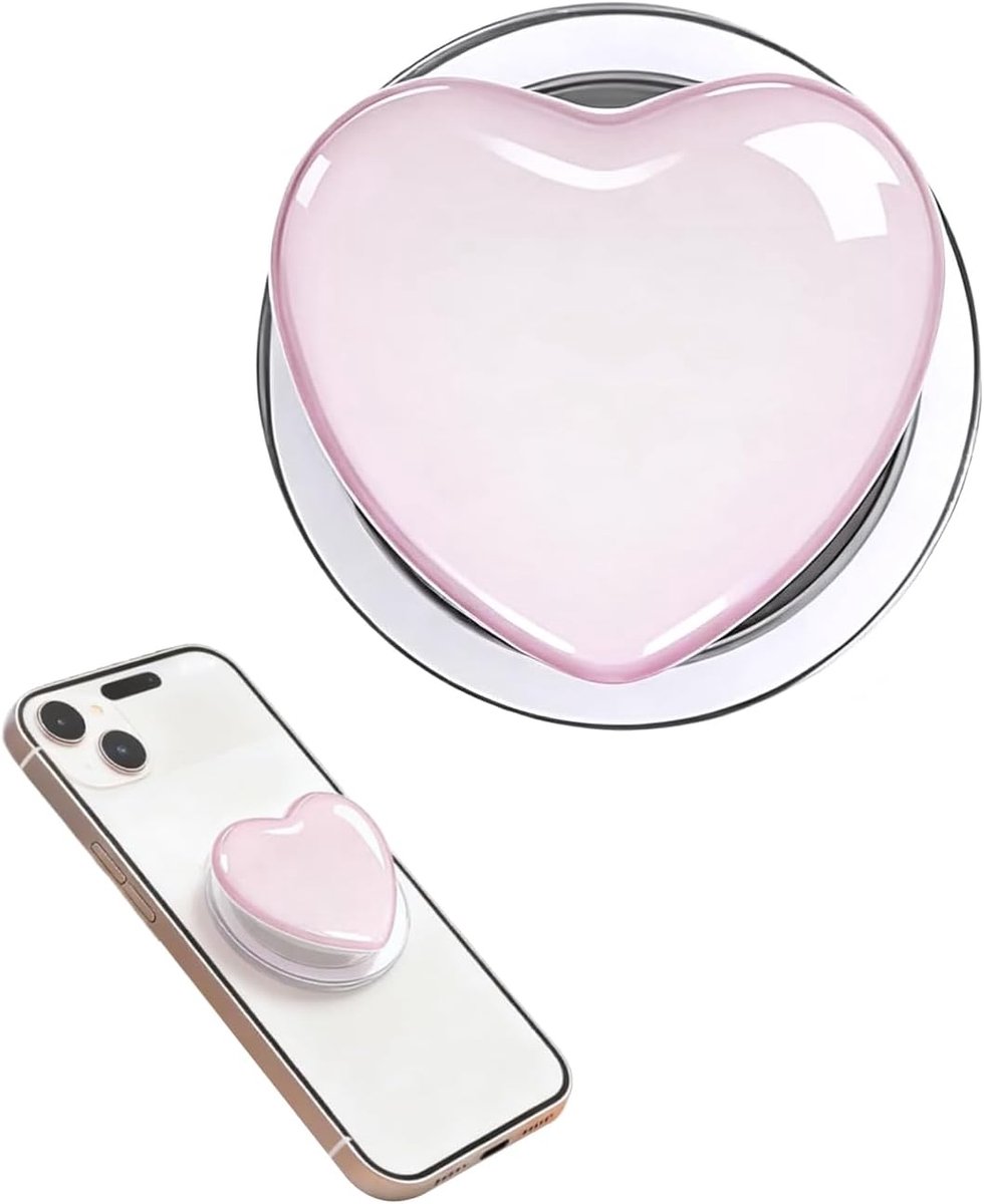Houder voor mobiele telefoon, 1 stuk, hart glas kristal rand roze uittrekbaar anti-drop voor smartphone iPhone Samsung, handen vrij