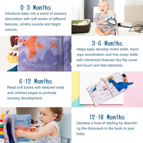 Babyboekje van stof 0-12 maanden - Zachte, opvouwbare sensorische speeltjes geschikt voor baby's van 0-3 jaar en 6-12 maanden | Buikligboekje met hoog contrast voor pasgeborenen | Tast- en sensorisch activiteitenboek met insecten (jongens en meisjes) — afbeelding 2