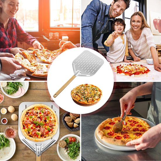 Geperforeerd, zilverkleurige 12 inch pizzaschep 39,5 * 30 cm, pizzaschep aluminiumlegering pizzaschep, professionele pizzaschep met groot oppervlak & verwijderbaar — afbeelding 4