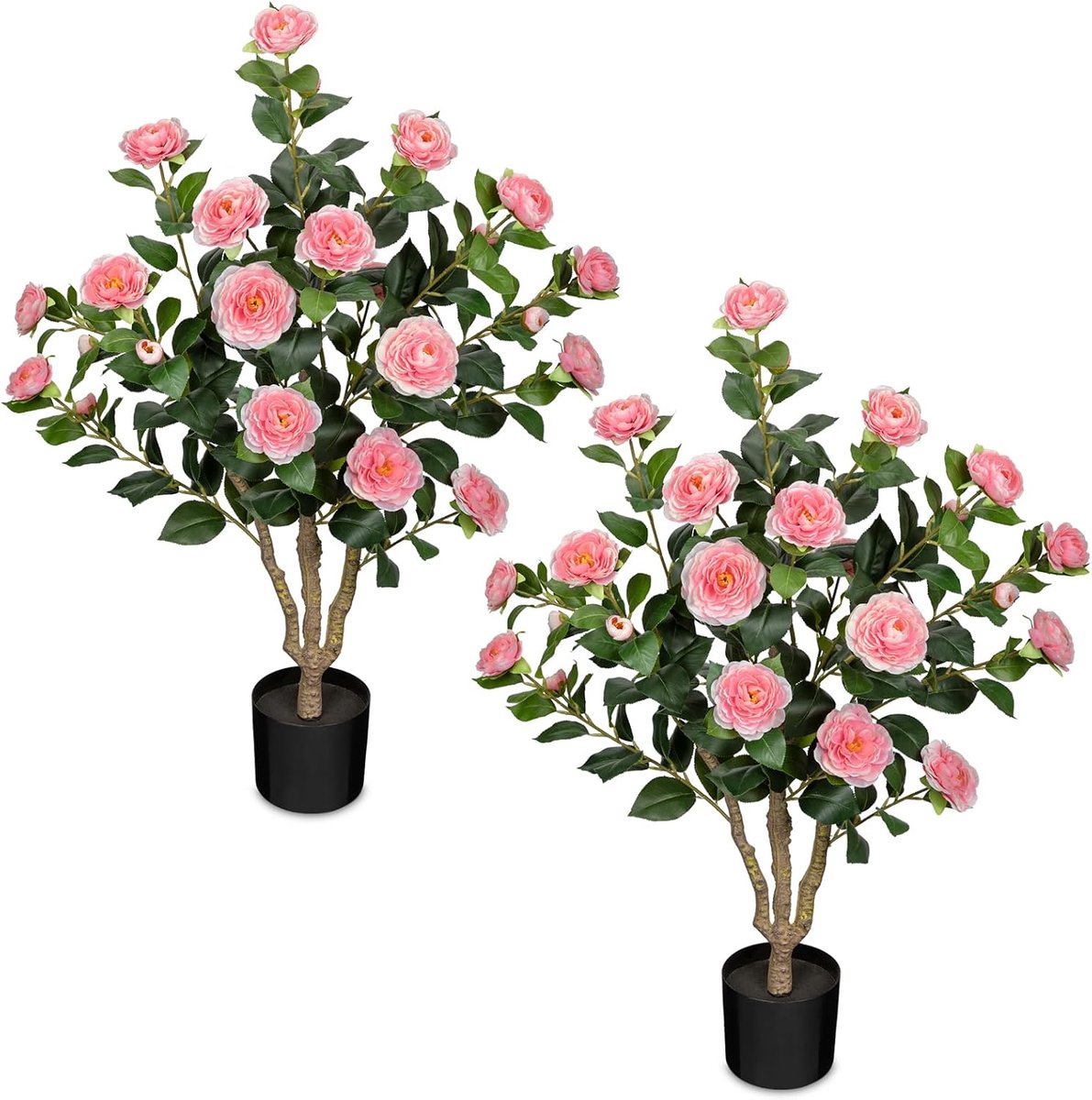 Kunstboom met bloemen, 90 cm, boom, kunstmatige cameliaboom, grote kunstplanten, roze bloemen, kunstbloemen in pot, kunstplanten als echt in pot, decoratieve boom voor binnen, hal, woonkamer