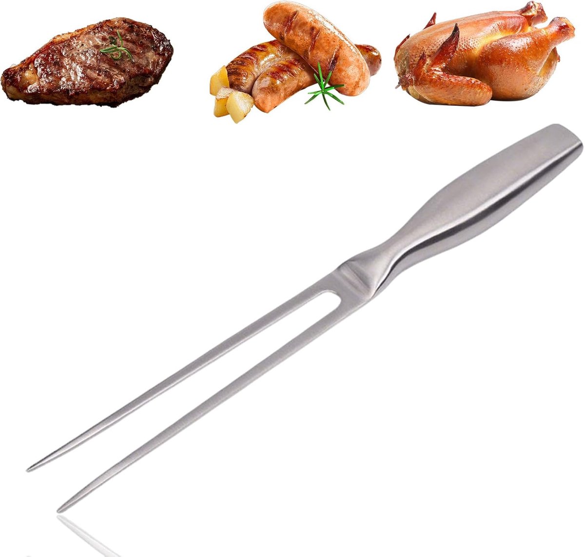 Roestvrij staal, professionele grillvork, vleesvork met handvat, met verdikte verbrandingsgreep, geschikt voor keuken, banket, grill