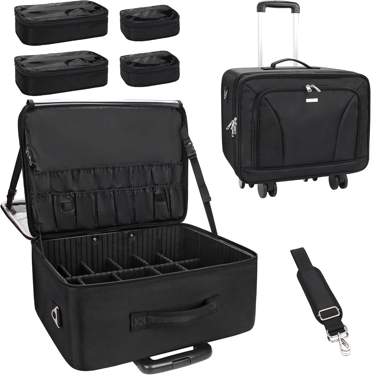 17,7 inch extra grote cosmeticakoffer, trolley, professionele make-upkoffer, beautycase, draagbare cosmeticatas-organizer, dames, make-upbox, kapperskoffer