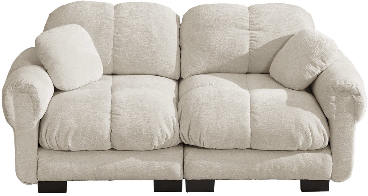 LONG DRAGON 2-zits Chenille Bank, fijn stikselontwerp, dikke zitkussens, ergonomische rugleuning, modulair, eenvoudig te monteren voor woonkamer, licht kaki