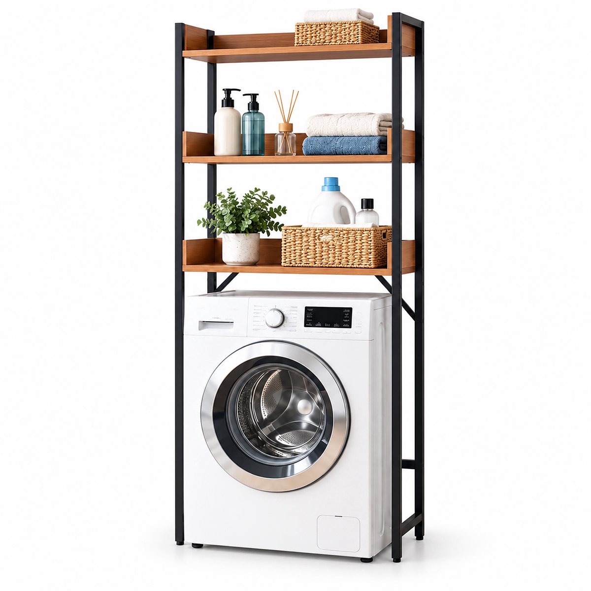 Wasmachine kast - 166x63x25 cm - natuur-zwart