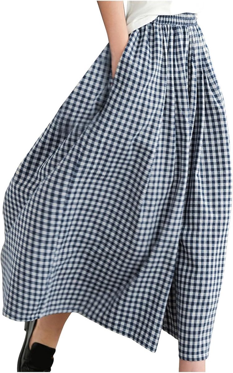 Broek Dames Zomer Brede Hoge Taille Vloeistof Recht Katoen Lichtgewicht met Zakken Casual Losse Chic Strand Bohemian Mode A5