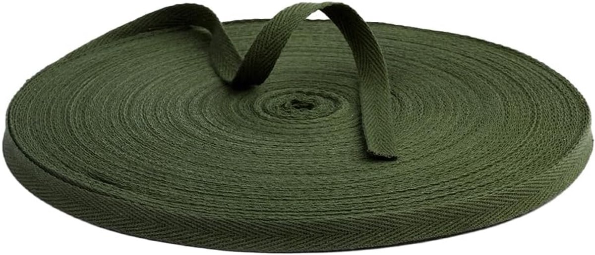 Riem twill 100% katoen riem 20 m Herringbone Tape Ribbon Cotton Twill Tape Ribbon katoen biasband naadband katoenen band decoband voor doe-het-zelf handwerk legergroen 10 mm