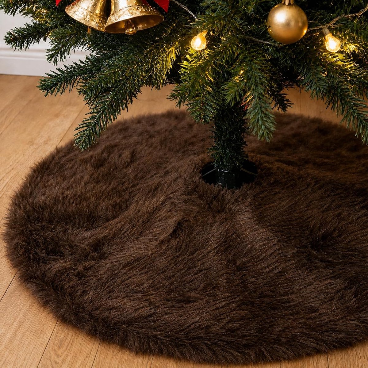 78 cm chocoladebruine pluche kerstboomrok - kleine dikke neutrale kleur imitatiebont kerstboomrok, premium pluizige dichte vloerbedekking voor kerstvakantie en feestdecoratie - 78 cm