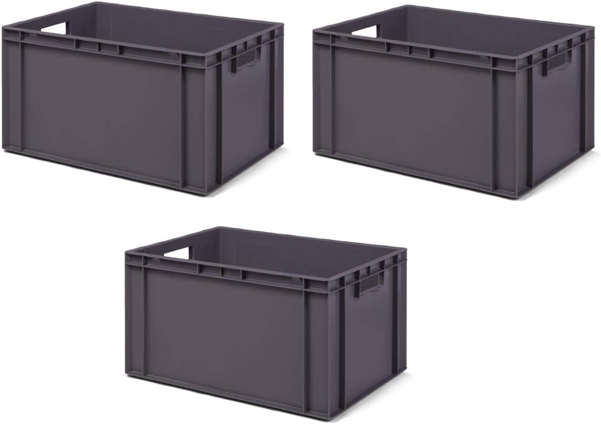 3 stuks transportstapelbakken TK627-0 grijs, lxbxh 600x400x270 mm, uit PP, volume: 51 liter, echte industriële kwaliteit ook geschikt voor voedsel