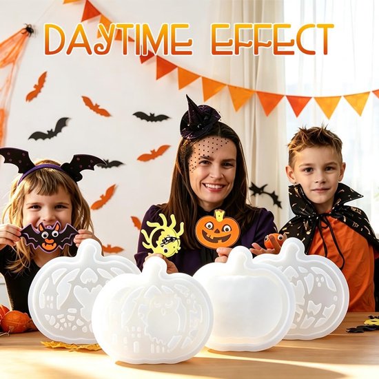 Vormen Halloween pompoen, 4 stuks siliconen mal pompoen met helloween elementen patroon, gietvormen siliconen Halloween, siliconen mal herfst, gipsvormen om te gieten voor doe-het-zelf — afbeelding 4