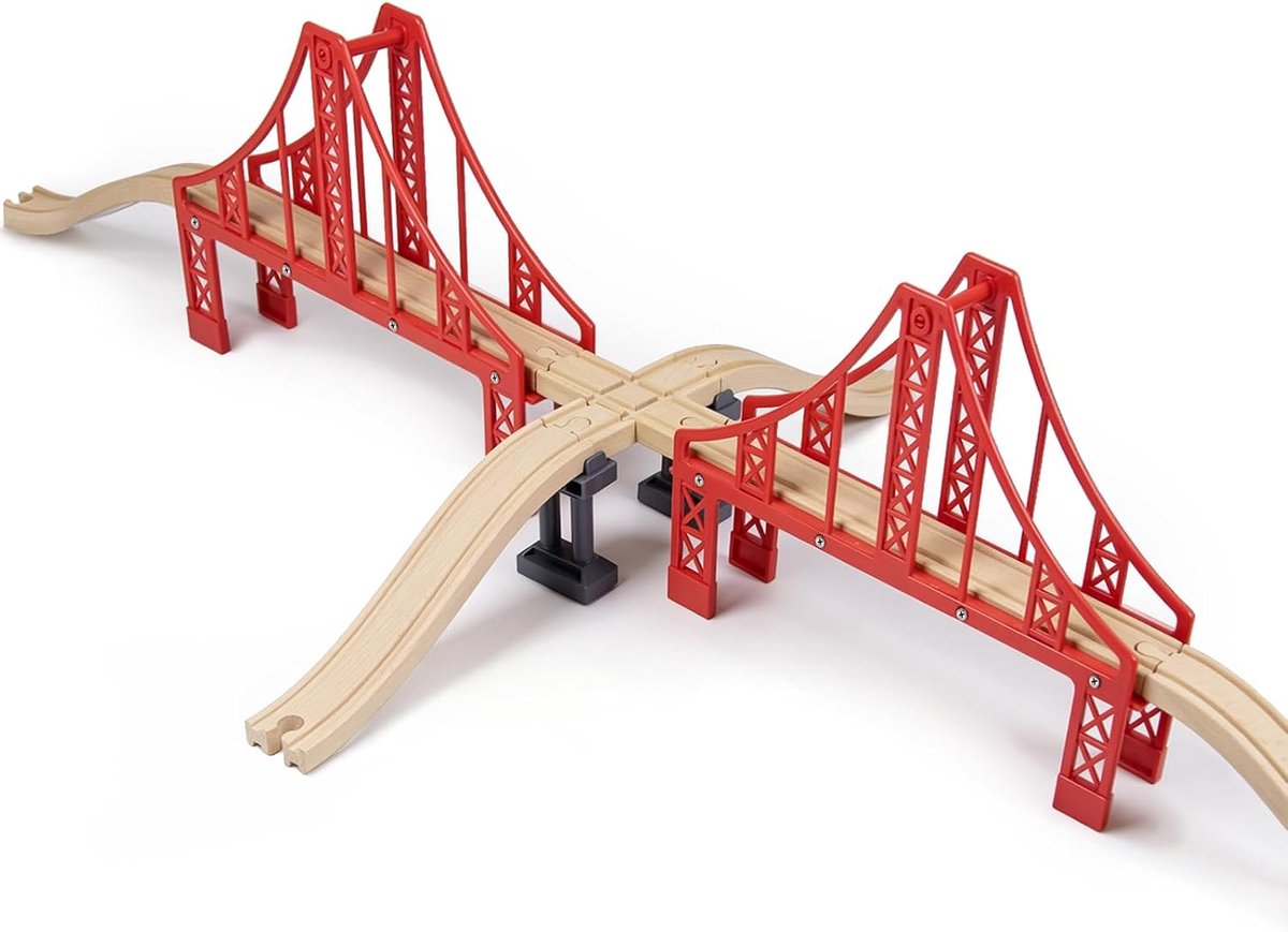 Treinaccessoires, houten treinbrug speelgoed (rode kruisbrug)
