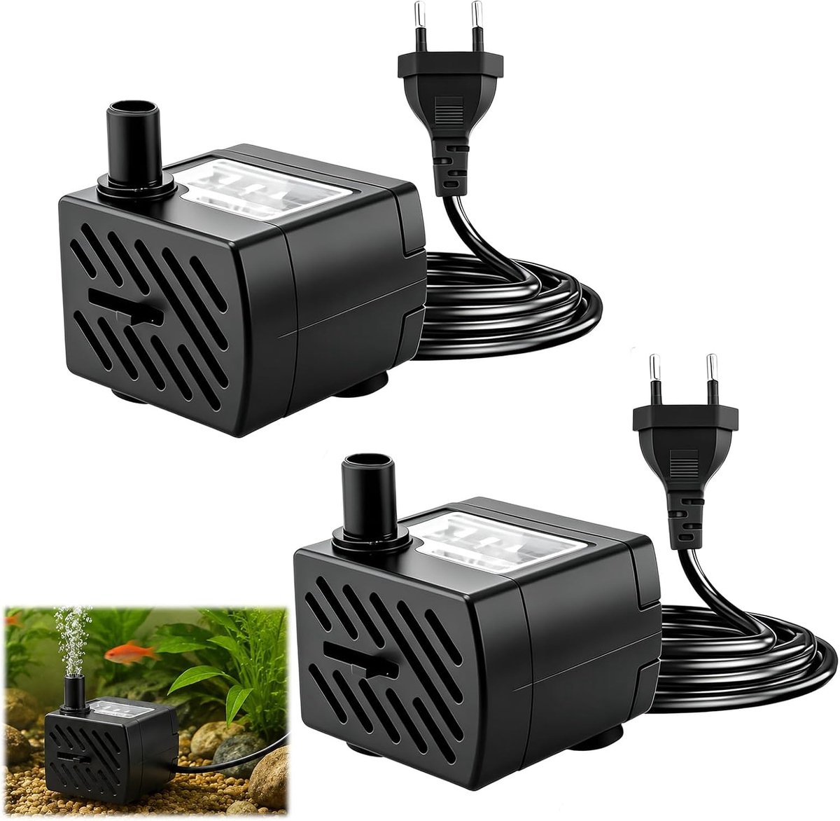 2 stuks ultra-stille mini-dompelpomp, 3 W, 180 l/u, waterpomp voor aquaria, USB-mini-aquariumpomp, klein, waterpomp voor aquaria, vijverfontein, tafelfontein, huisdierfontein, watertuinen