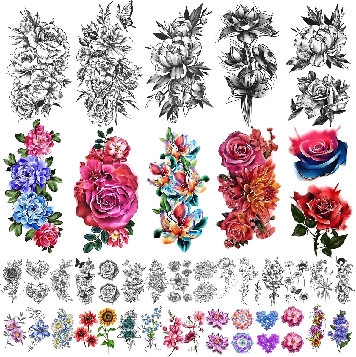 Tijdelijke Tattoos Grote Bloemen Collectie Blijvende Fake Tattoo Stickers voor Vrouwen of Meisjes Schoonheid Decoratie