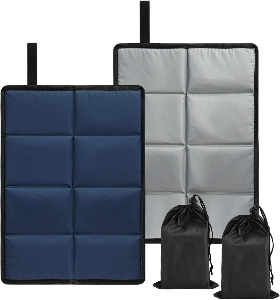 Set van 2 Vouwbare Zitkussens voor Buiten - Grijs Blauw, Waterdicht, Thermisch, Machinewasbaar en Inclusief Opbergtas voor Kamperen, Picknicken en Vissen
