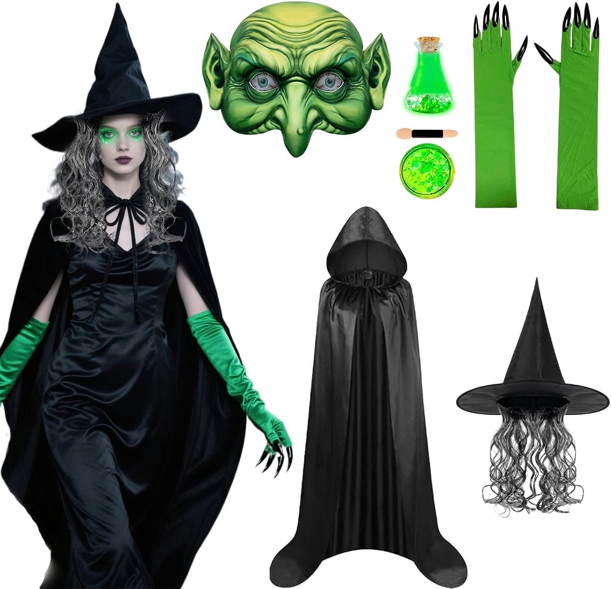 Heks kostuums voor vrouwen set, Halloween party vrouwen capes