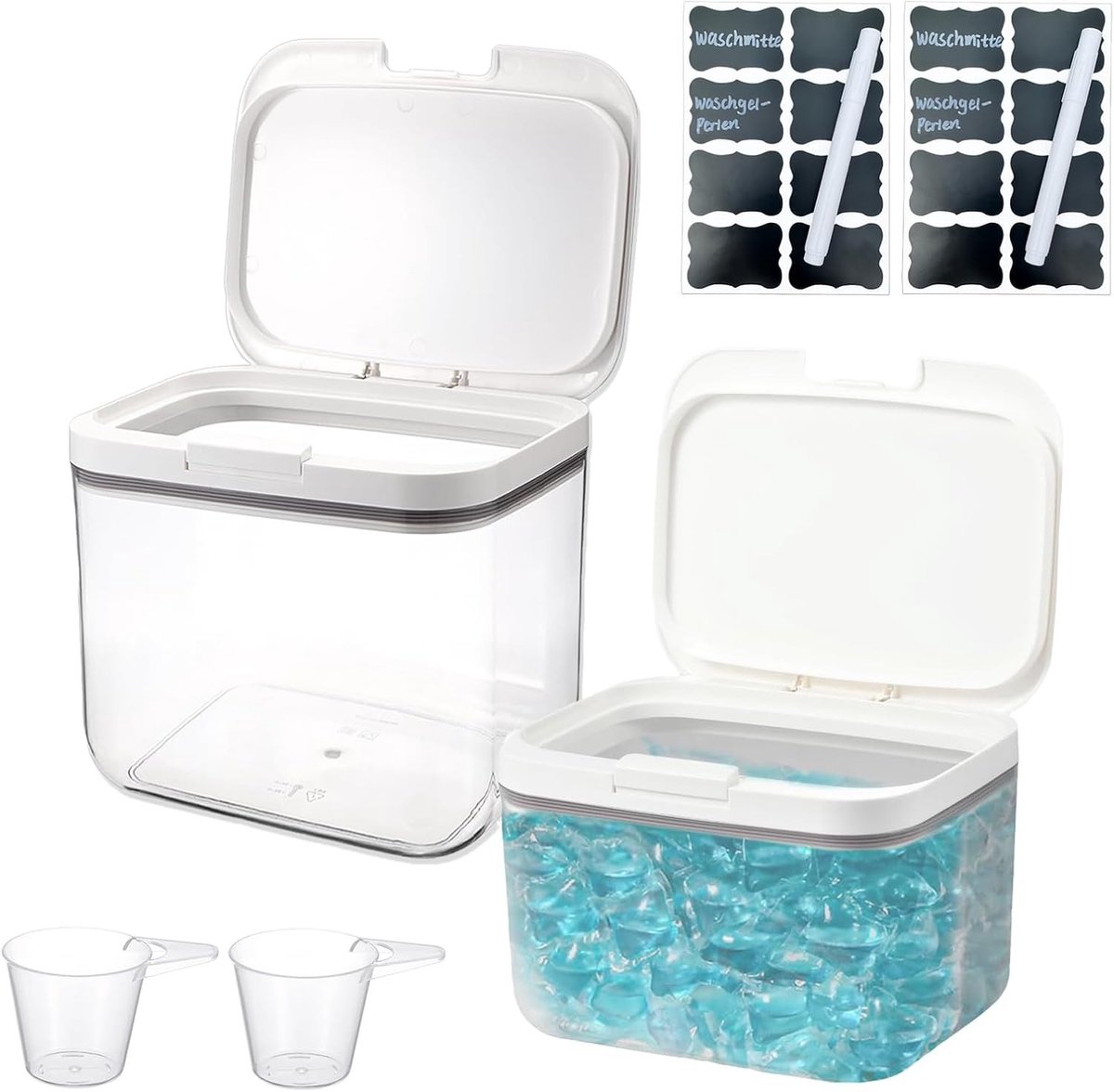 Opslagbox voor wasmiddel, 2.8 L + 4.5 L opbergkast met deksel, luchtdichte houder voor wasmiddelcapsules, ideaal voor geurversterkers in de wasruimte