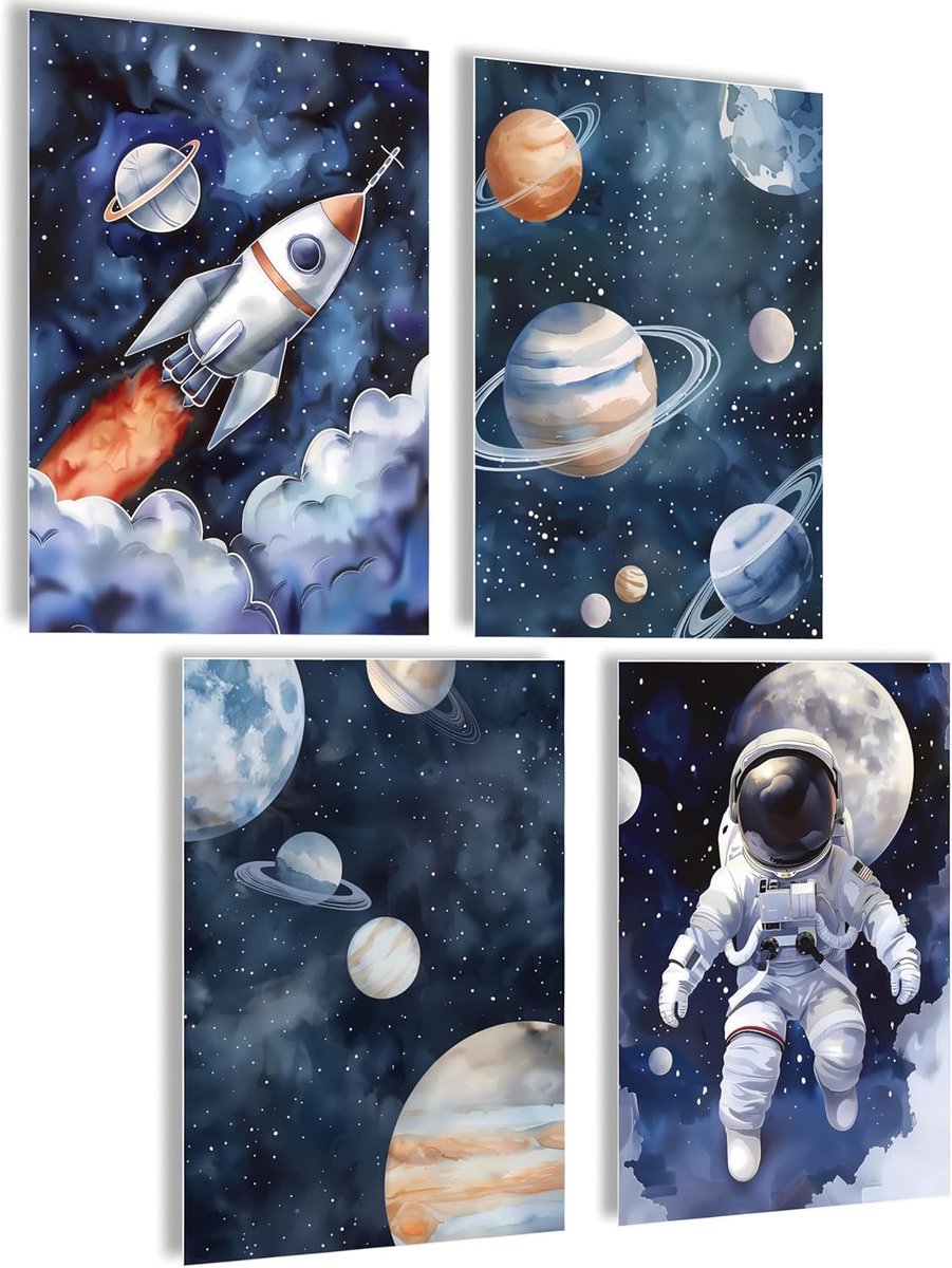 SnelShoppen - Kinderen Wanddecoratie Posters Set - Astronaut Wandposters voor Jongens en Meisjes - Creatieve Kinderkamer Decoratie - Hoogwaardige Wand