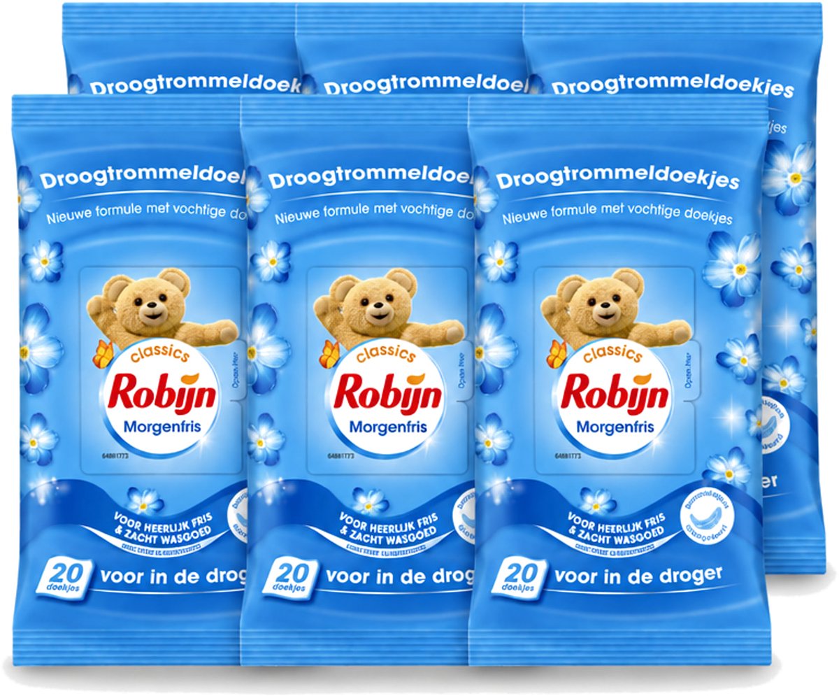 6 x Robijn – Droogtrommeldoekjes – Morgenfris - 20 Doekjes - Voordeelverpakking - 6 stuks