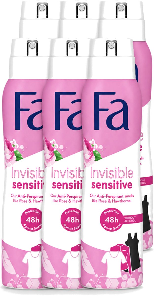 6 x Fa - Deodorant Spray - Invisible Sensitive - Anti-transpirant & Perspirant - 150 ml - Voordeelverpakking - 6 stuks