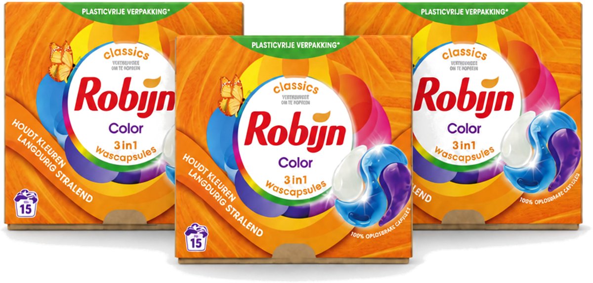 3 x Robijn – 3-in-1 Wascapsules – Color – 15 capsules - Voordeelverpakking - 3 stuks