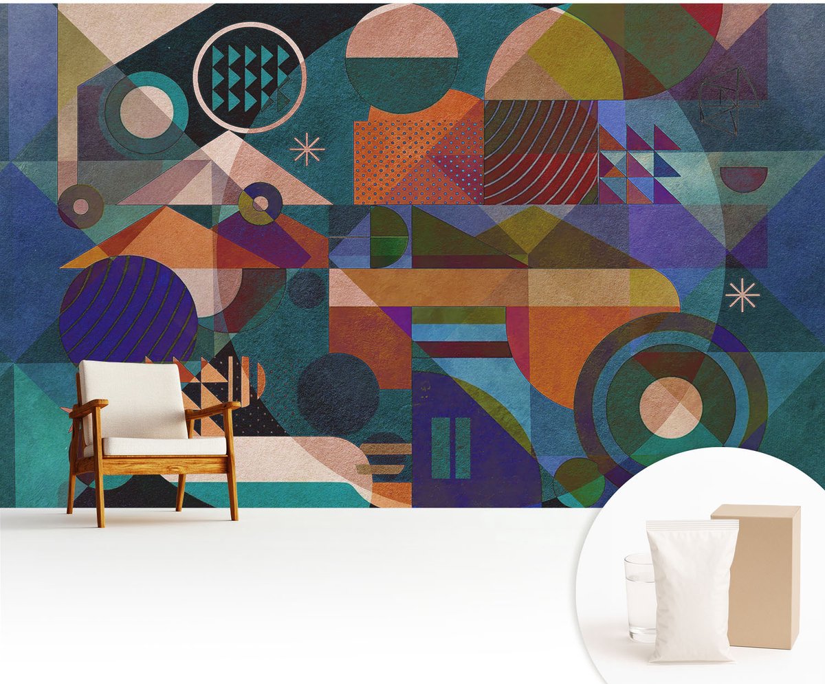 Wallfluent Fotobehang - Groente Vliesbehang - 416x254 cm - Geometrische Kunst Fotobehang Vlies - Hal behang Abstractie - Muurschildering - Woonkamer behang