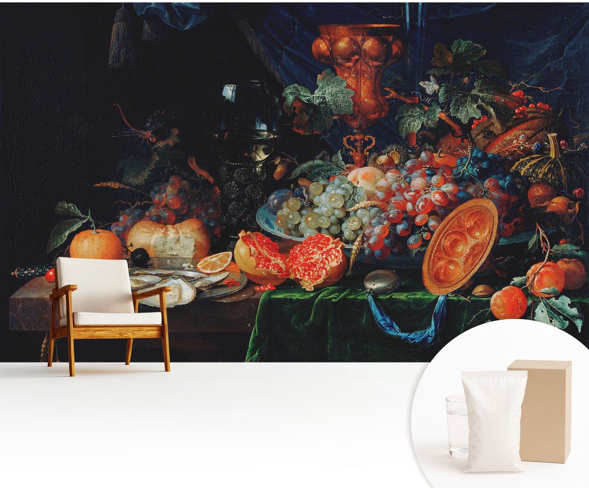 Wallfluent Fotobehang - Zwart Vliesbehang - 416x254 cm - Overvloed Aan Vruchten Fotobehang Vlies - Woonkamer behang Voedsel - Muurschildering - Woonkamer behang