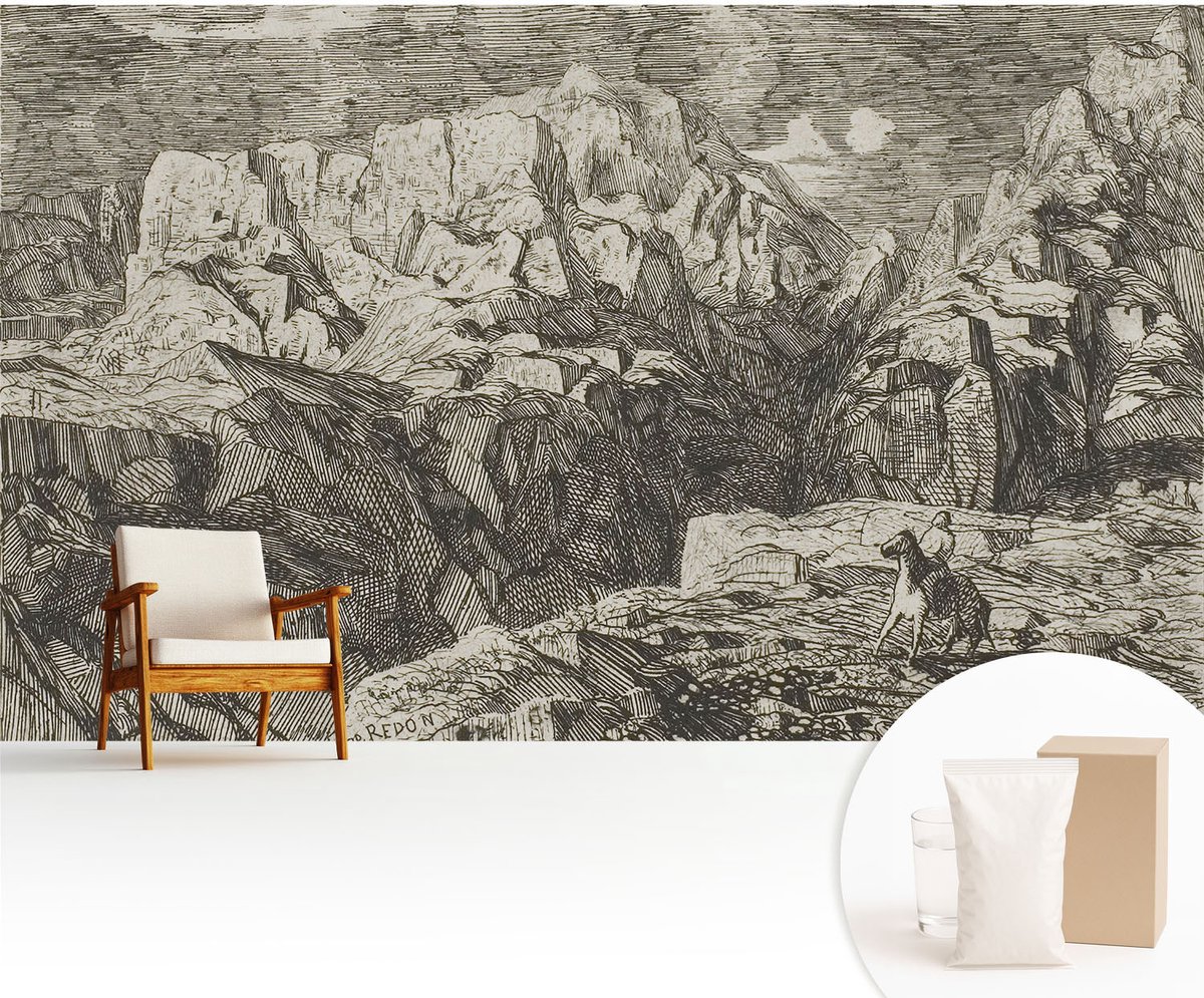 Wallfluent Fotobehang - Grijs Vliesbehang - 416x254 cm - Berglandschap Muurschildering - Slaapkamer behang Landschappen - Fotobehang Vlies - Slaapkamer behang