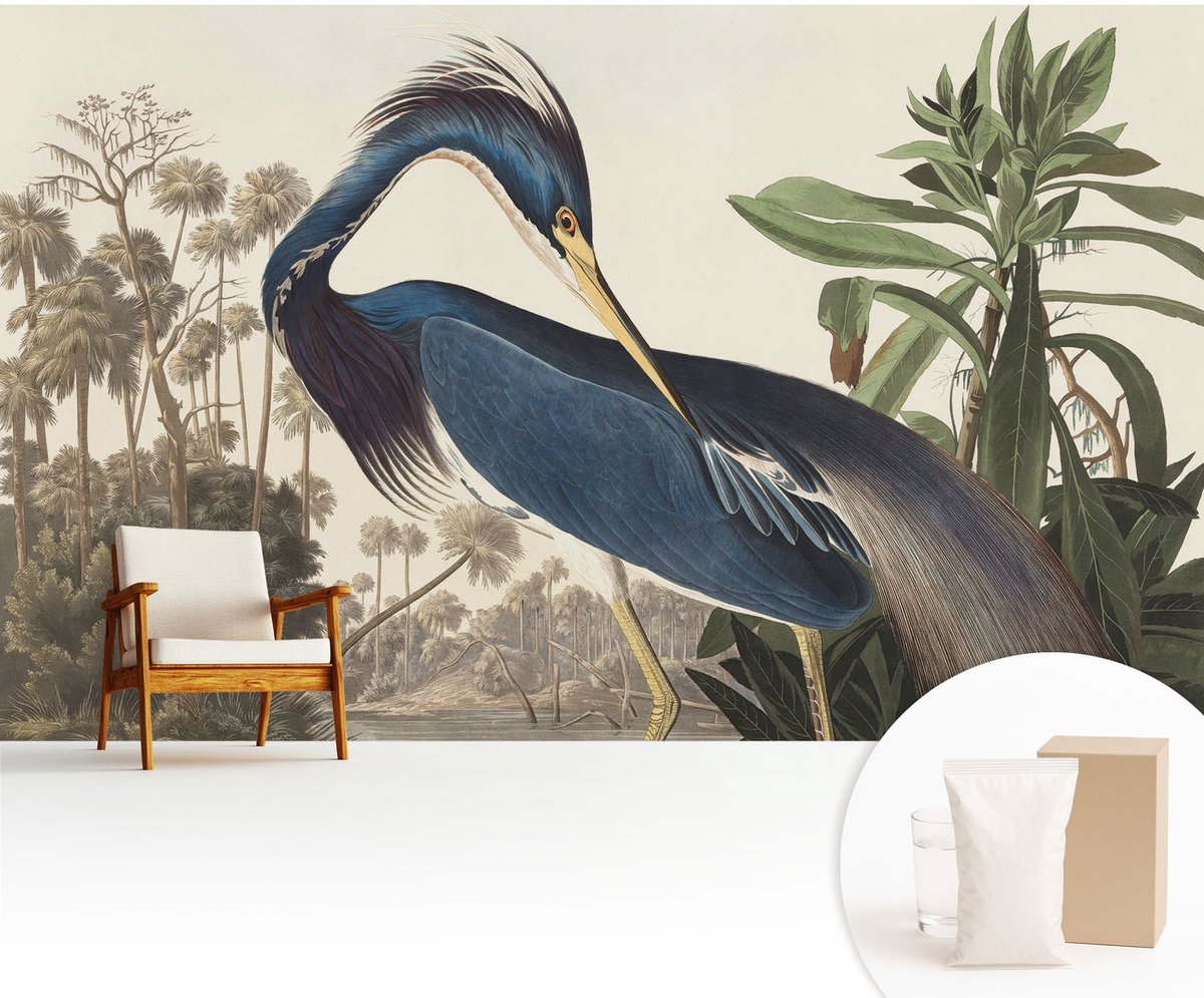 Wallfluent Fotobehang - Blauw Vliesbehang - 416x254 cm - Exotische Natuur Muurschildering - Slaapkamer behang Dieren - Fotobehang Vlies - Gang behang