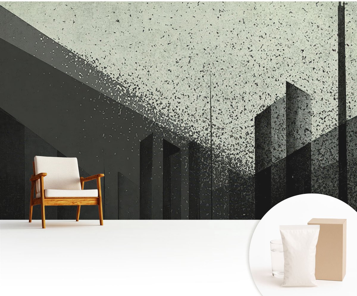 Wallfluent Fotobehang - Zwart Vliesbehang - 416x254 cm - Stadsgeometrie Fotobehang Vlies - Hal behang Abstractie - Muurschildering - Woonkamer behang