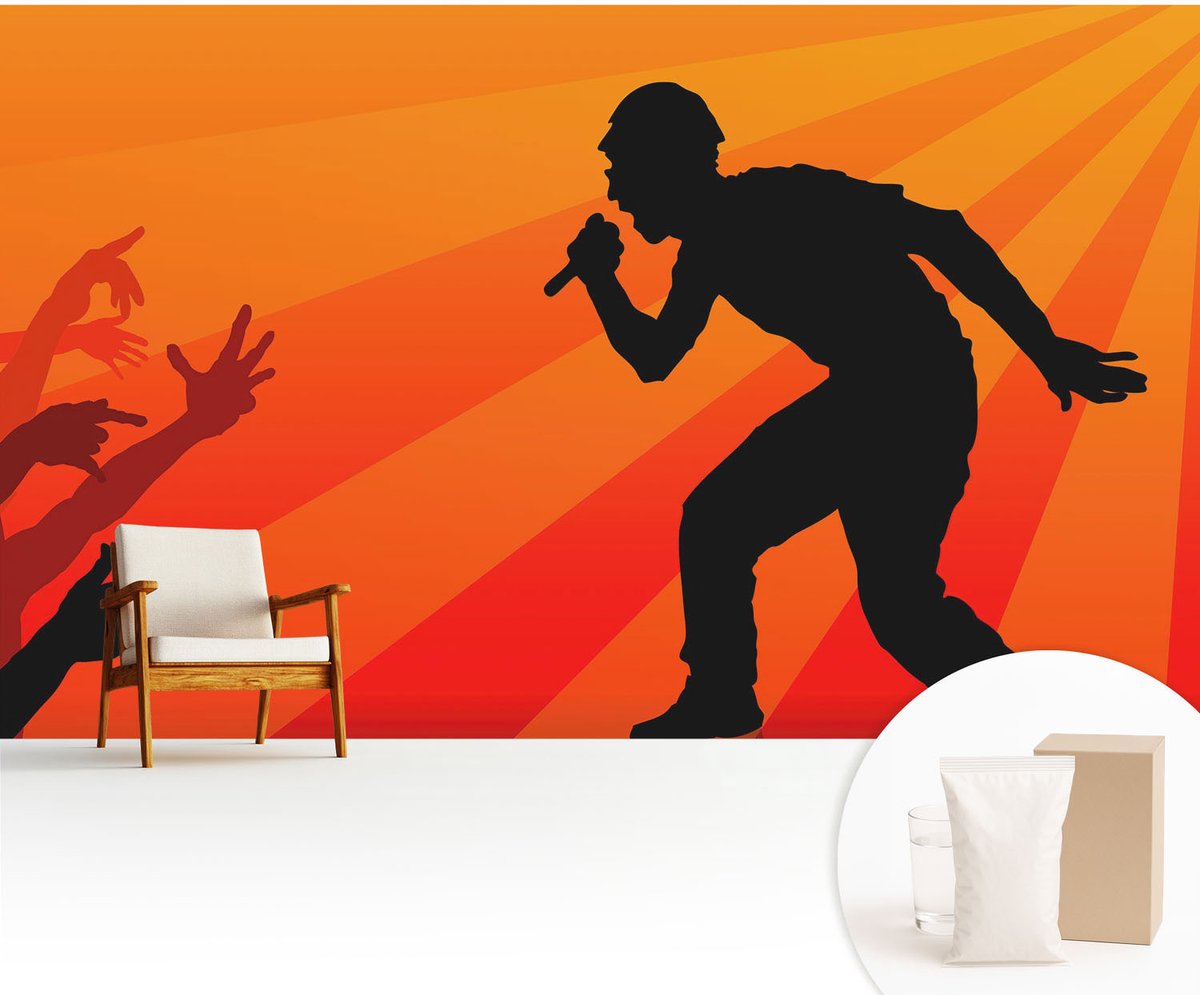 Wallfluent Fotobehang - Oranje Vliesbehang - 416x254 cm - Ritmische Scène Muurschildering - Slaapkamer behang Mensen - Fotobehang Vlies - Slaapkamer behang