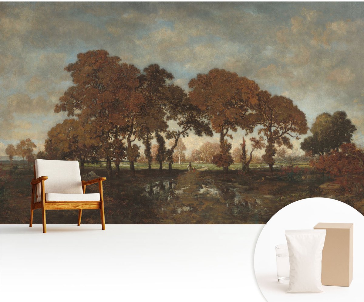Wallfluent Fotobehang - Bruin Vliesbehang - 416x254 cm - Idyllisch Landschap Muurschildering - Gang behang Landschappen - Fotobehang Vlies - Slaapkamer behang