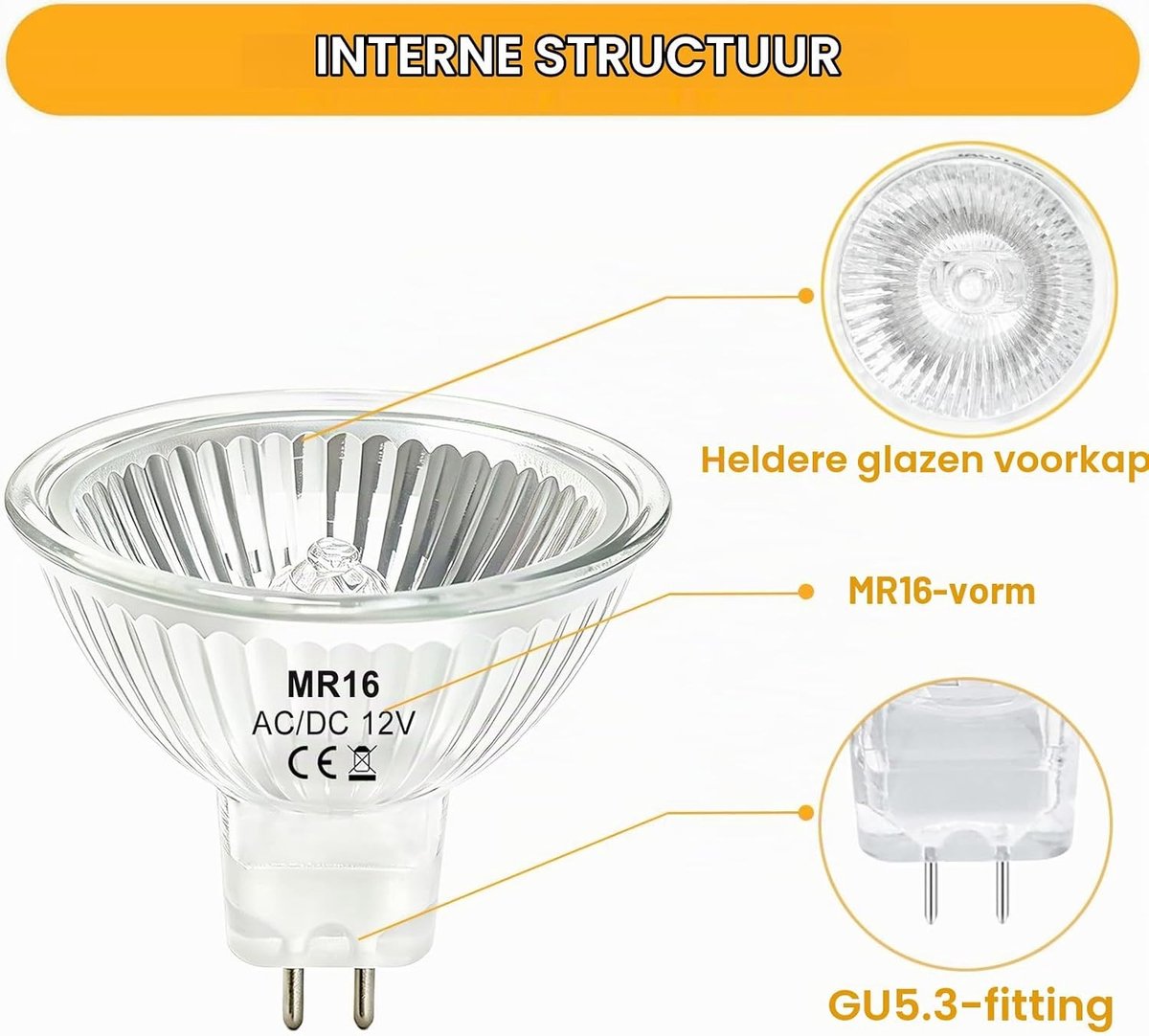 Halogeenlampen - Warm Wit - 50 mm - Dimbare GU5.3 Halogeenspot voor Inbouwarmaturen