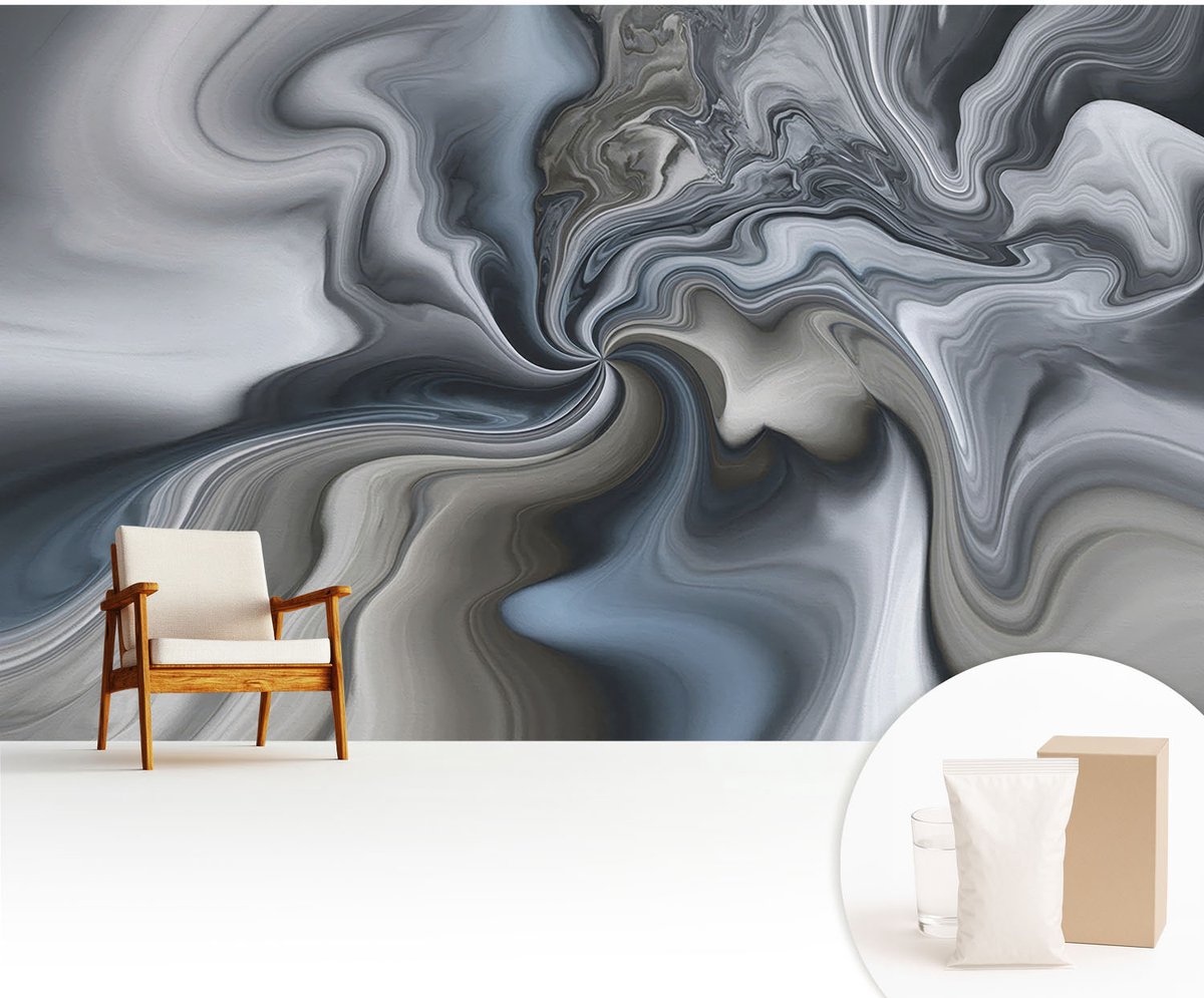 Wallfluent Fotobehang - Grijs Vliesbehang - 416x254 cm - Wervelende Wolken Muurschildering - Slaapkamer behang Abstractie - Fotobehang Vlies - Slaapkamer behang