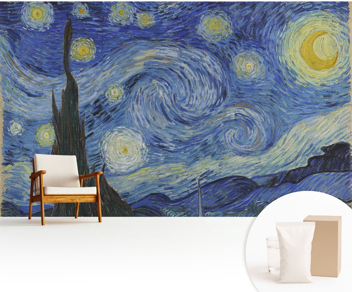 Wallfluent Fotobehang - Blauw Vliesbehang - 416x254 cm - Nachtvortex Muurschildering - Gang behang Deel - Fotobehang Vlies - Slaapkamer behang