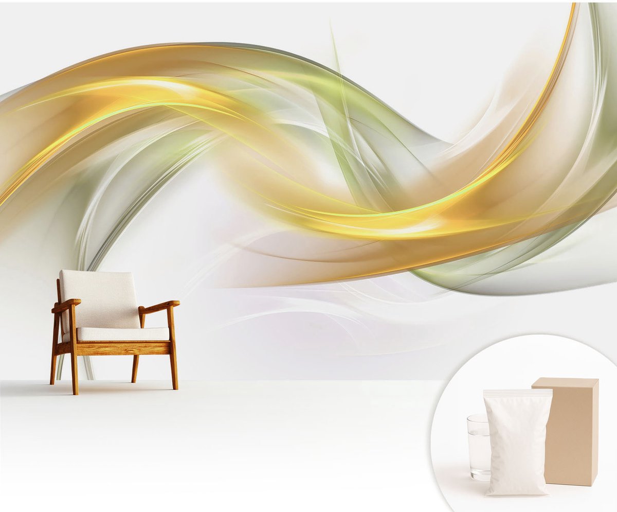 Wallfluent Fotobehang - Wit Vliesbehang - 416x254 cm - Vloeiende Harmonie Muurschildering - Slaapkamer behang Abstractie - Fotobehang Vlies - Slaapkamer behang