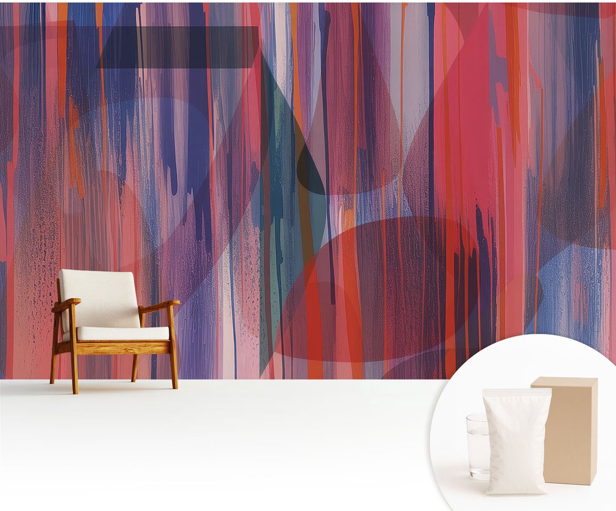 Wallfluent Fotobehang - Rood Vliesbehang - 416x254 cm - Regenboogstrepen Fotobehang Vlies - Woonkamer behang Abstractie - Muurschildering - Hal behang