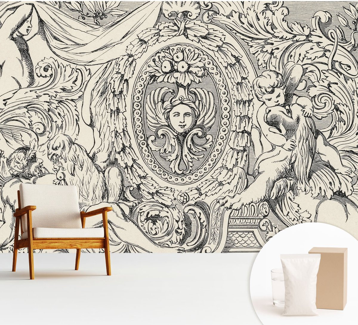 Wallfluent Fotobehang - Wit Vliesbehang - 312x219 cm - Een Overvloed Aan Ornamenten Fotobehang Vlies - Woonkamer behang Deel - Muurschildering - Hal behang