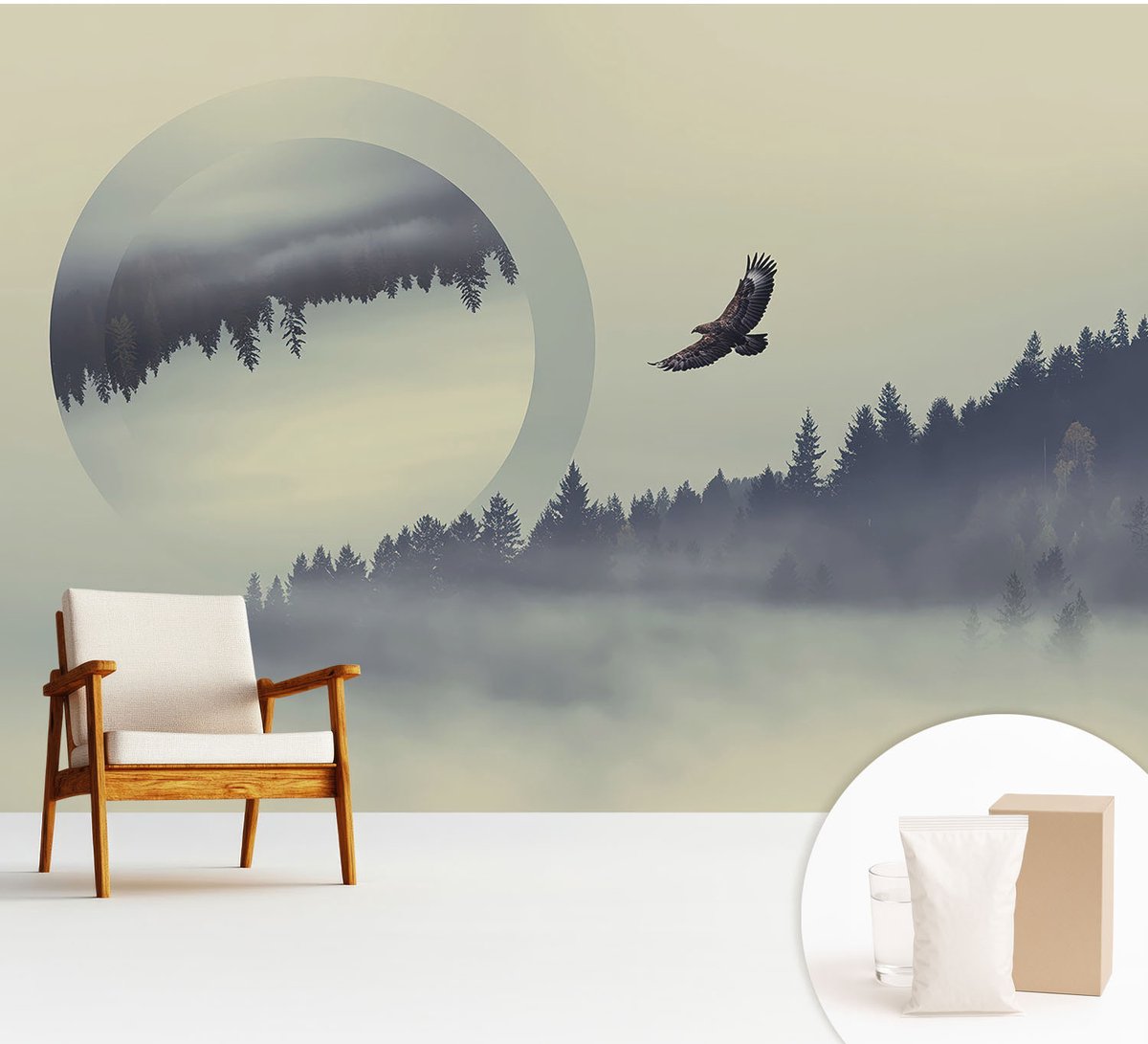 Wallfluent Fotobehang - Grijs Vliesbehang - 312x219 cm - Boslandschap Fotobehang Vlies - Hal behang Landschappen - Muurschildering - Hal behang