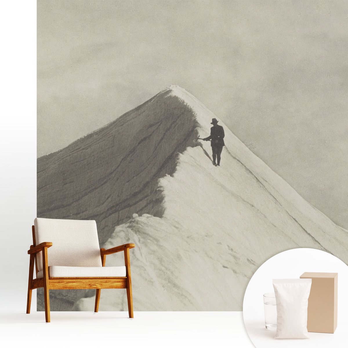 Wallfluent Fotobehang - Grijs Vliesbehang - 250x250 cm - Eenzame Klimmer Muurschildering - Slaapkamer behang Landschappen - Fotobehang Vlies - Slaapkamer behang