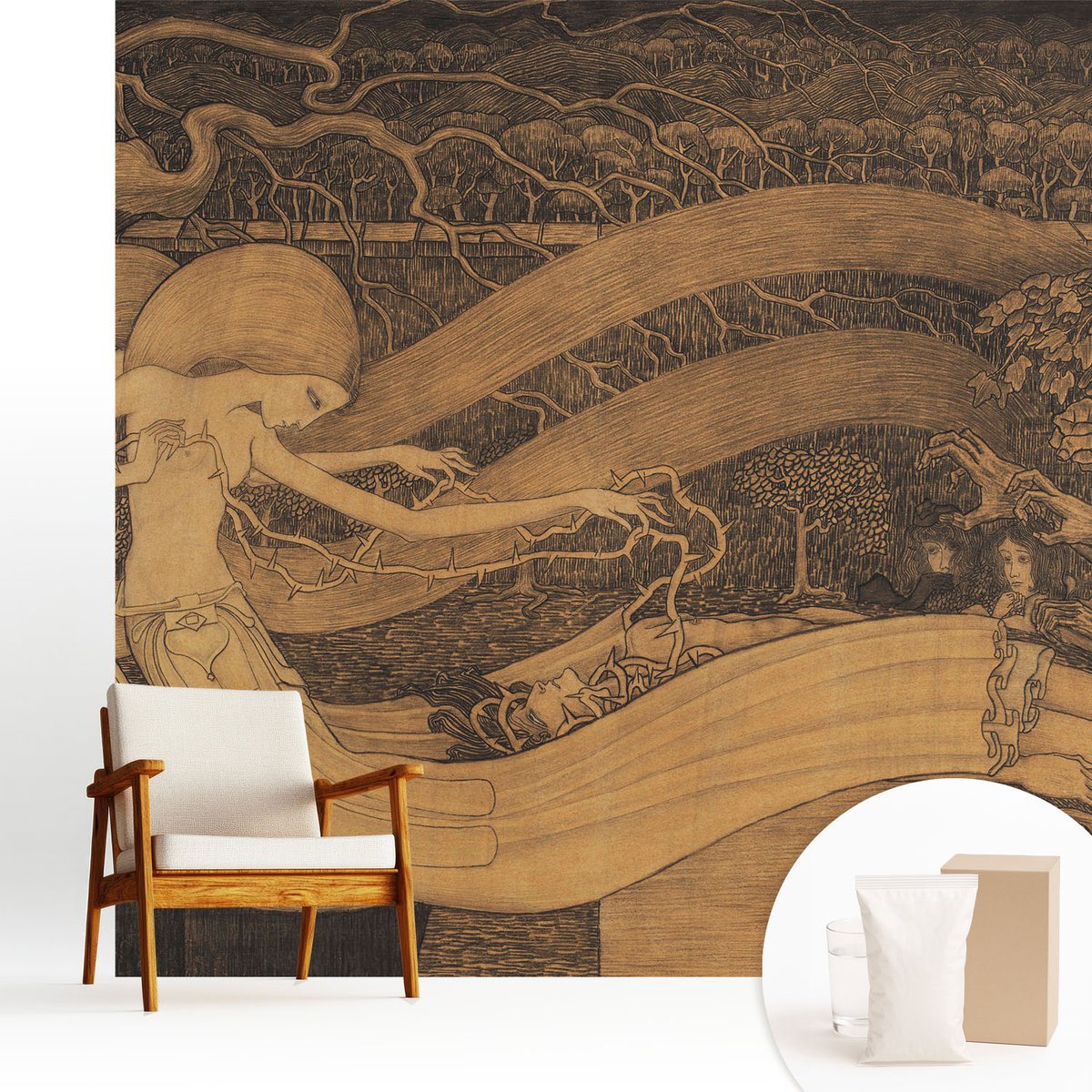 Wallfluent Fotobehang - Bruin Vliesbehang - 250x250 cm - Surrealistische Personages Muurschildering - Slaapkamer behang Deel - Fotobehang Vlies - Gang behang