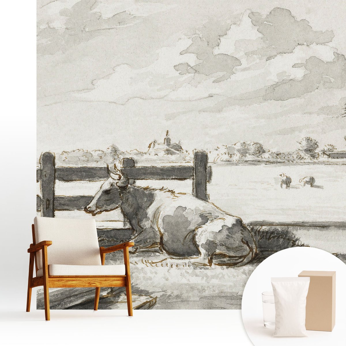 Wallfluent Fotobehang - Wit Vliesbehang - 250x250 cm - Landelijk Idyllisch Muurschildering - Gang behang Landschappen - Fotobehang Vlies - Gang behang