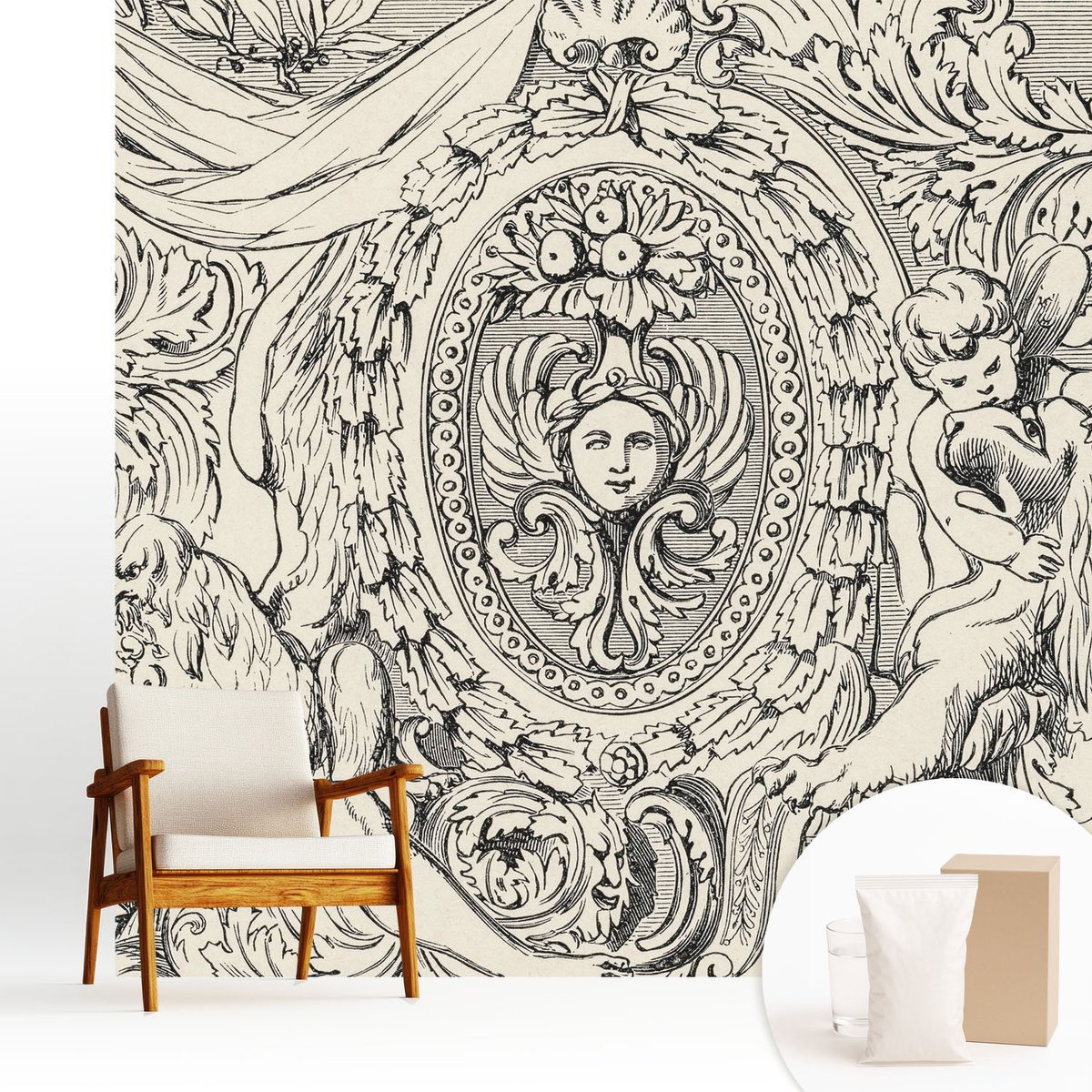 Wallfluent Fotobehang - Wit Vliesbehang - 250x250 cm - Een Overvloed Aan Ornamenten Fotobehang Vlies - Hal behang Deel - Muurschildering - Hal behang