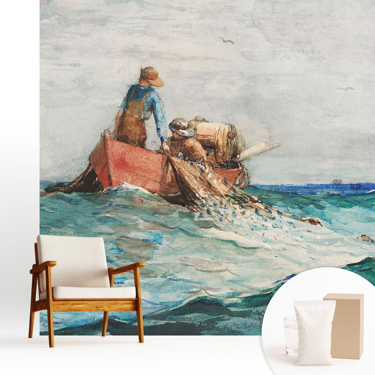 Wallfluent Fotobehang - Blauw Vliesbehang - 250x250 cm - Zee-Expeditie Muurschildering - Gang behang Landschappen - Fotobehang Vlies - Slaapkamer behang