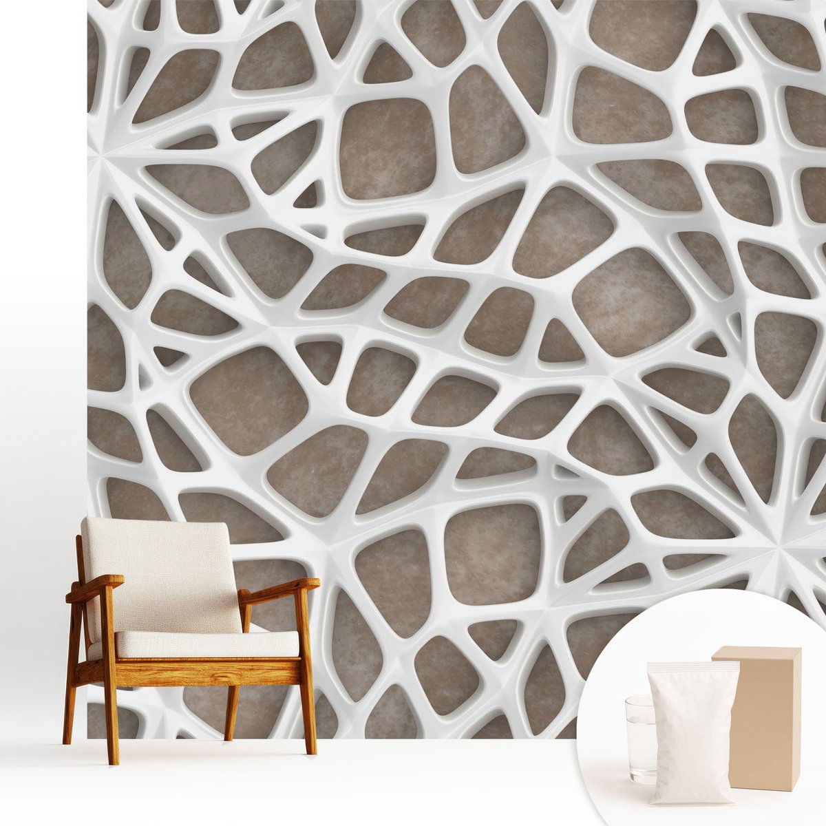 Wallfluent Fotobehang - Wit Vliesbehang - 250x250 cm - Kanten Net Muurschildering - Slaapkamer behang Geometrie - Fotobehang Vlies - Gang behang