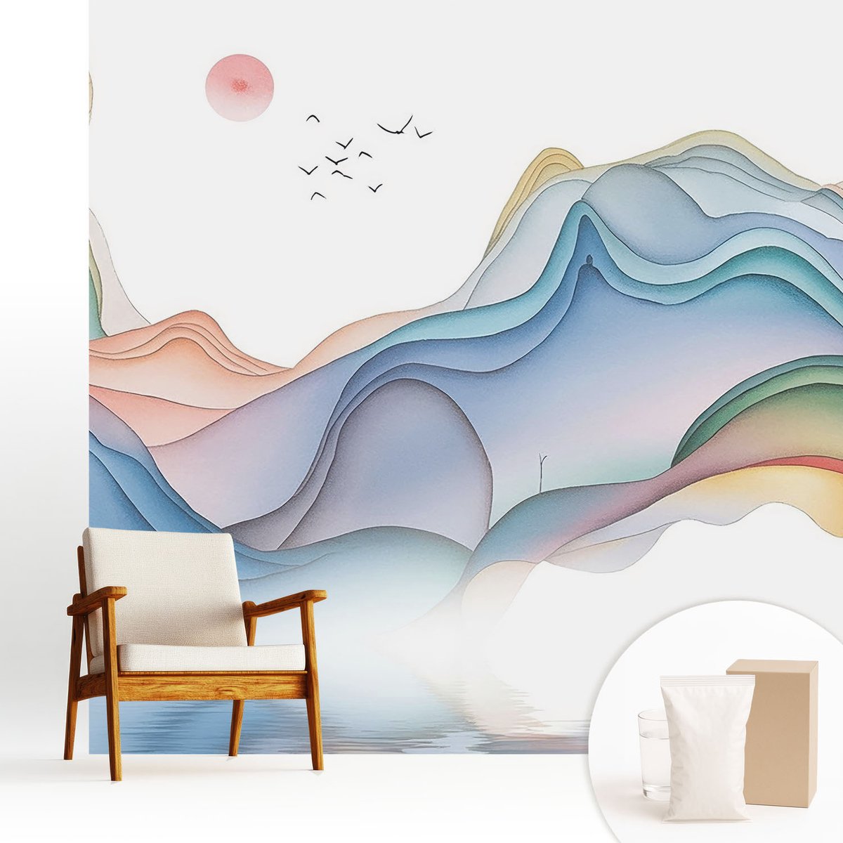 Wallfluent Fotobehang - Blauw Vliesbehang - 250x250 cm - Droomlandschap Muurschildering - Gang behang Landschappen - Fotobehang Vlies - Slaapkamer behang