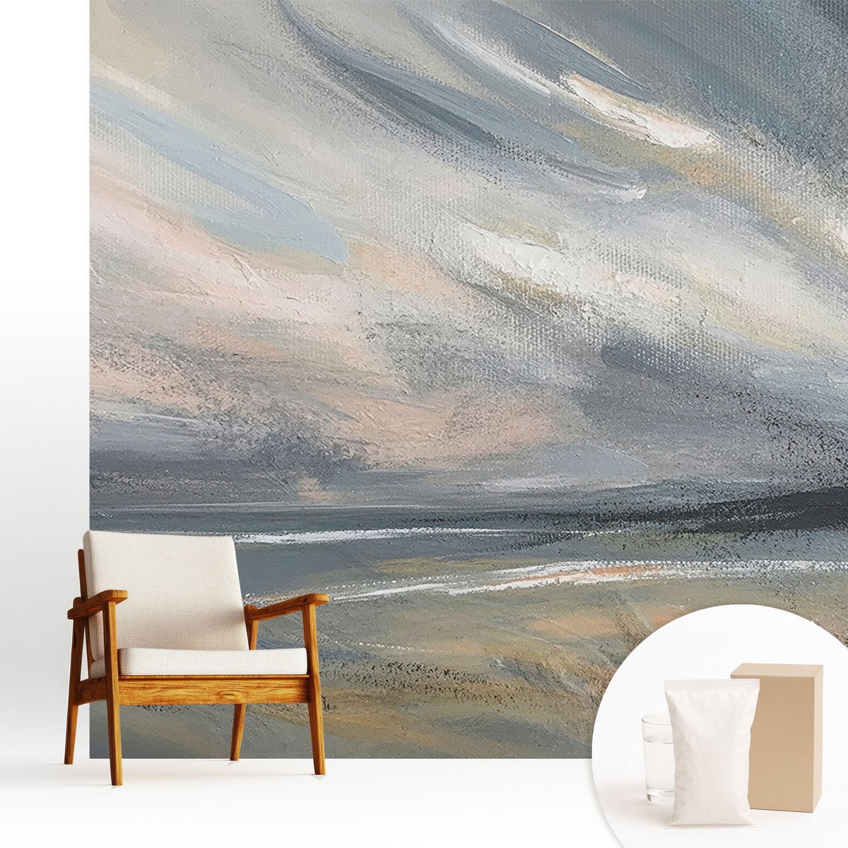 Wallfluent Fotobehang - Grijs Vliesbehang - 250x250 cm - Ochtendrust Fotobehang Vlies - Hal behang Landschappen - Muurschildering - Hal behang
