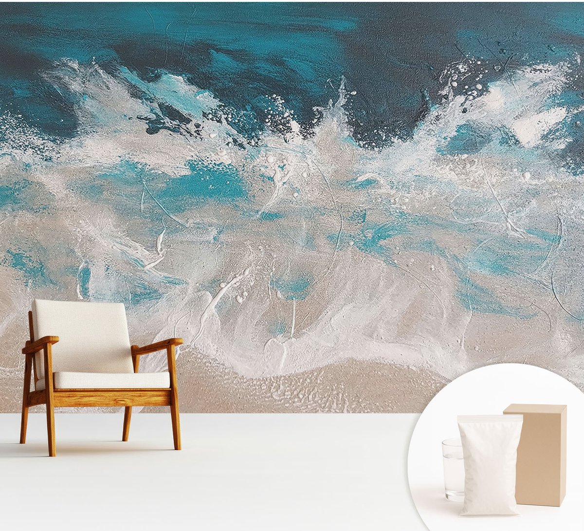 Wallfluent Fotobehang - Blauw Vliesbehang - 312x219 cm - Oceaangolven Muurschildering - Gang behang Deel - Fotobehang Vlies - Slaapkamer behang