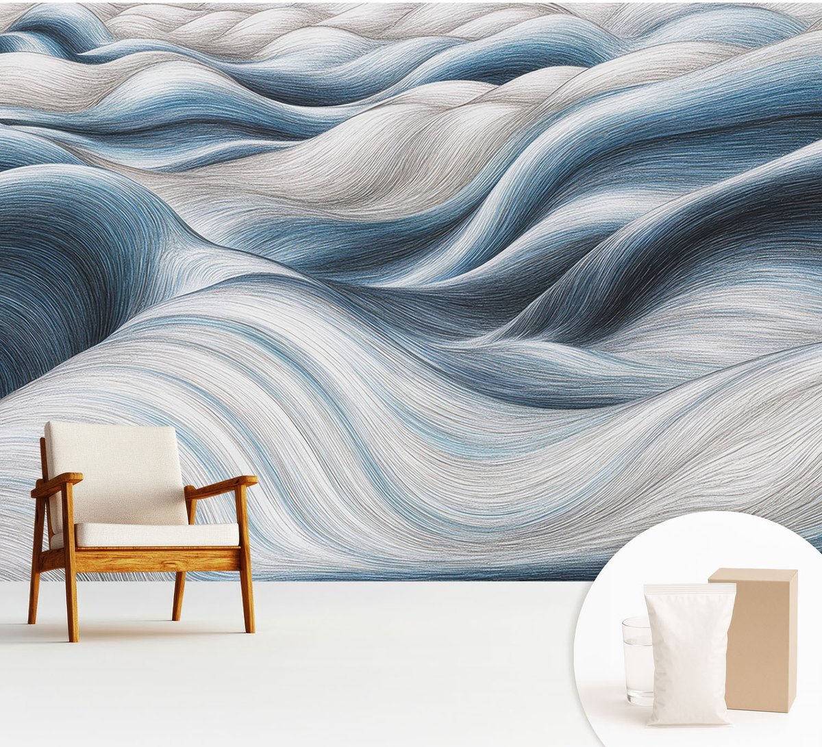 Wallfluent Fotobehang - Wit Vliesbehang - 312x219 cm - Zachte Golven Muurschildering - Slaapkamer behang Abstractie - Fotobehang Vlies - Gang behang