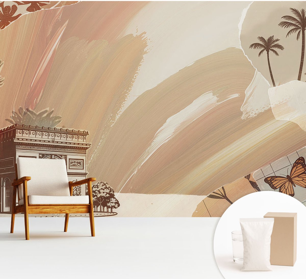 Wallfluent Fotobehang - Beige Vliesbehang - 312x219 cm - Exotische Reis Fotobehang Vlies - Hal behang Deel - Muurschildering - Woonkamer behang