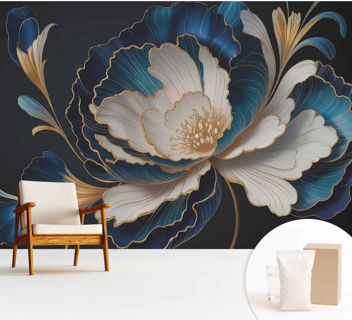 Wallfluent Fotobehang - Wit Vliesbehang - 312x219 cm - Bloemenpatroon Fotobehang Vlies - Woonkamer behang Bloemen En Planten - Muurschildering - Woonkamer behang