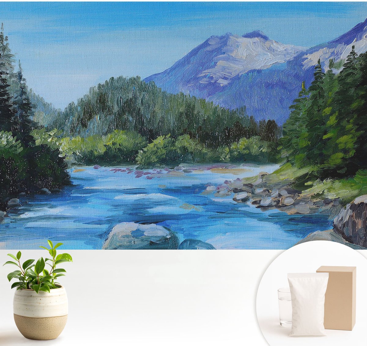 Wallfluent Fotobehang - Blauw Vliesbehang - 104x70 cm - Berglandschap Fotobehang Vlies - Hal behang Landschappen - Muurschildering - Hal behang